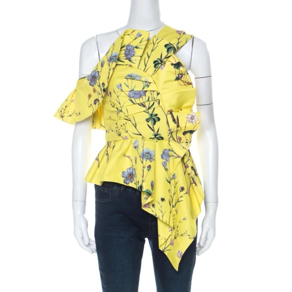 Floral Yellow Asymmetrical Women's Top